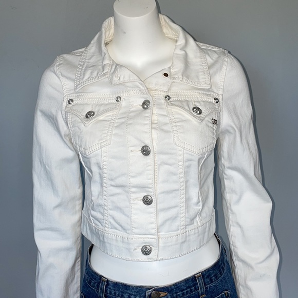 Miss Me White Crop Jean Jacket- EUC - Picture 3 of 15